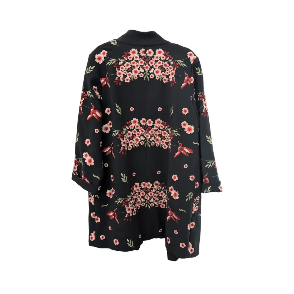 Soft Surroundings XL Floral Appliqué Duster Jacket Navy Pink Red - Picture 4 of 5